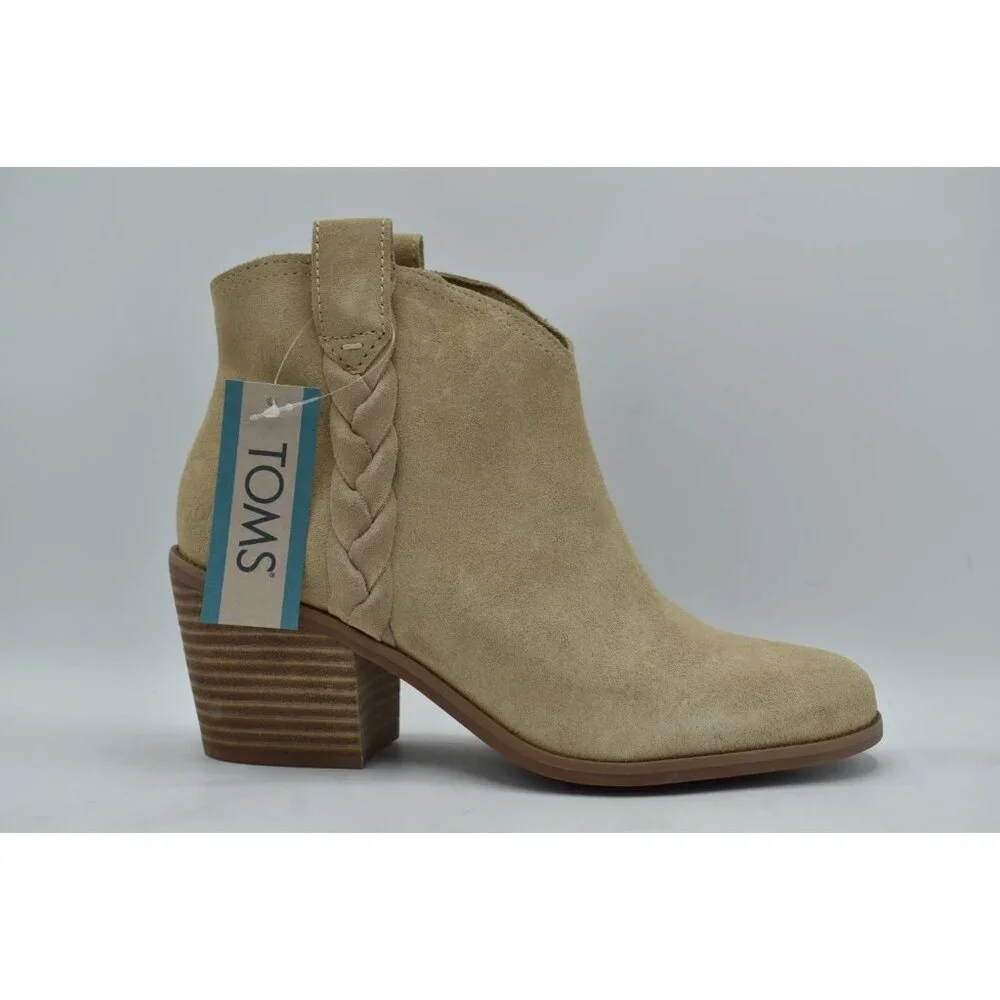 TOMS Womens Size 8 Constance Braided Oatmeal Suede‎ Western Booties Boots
